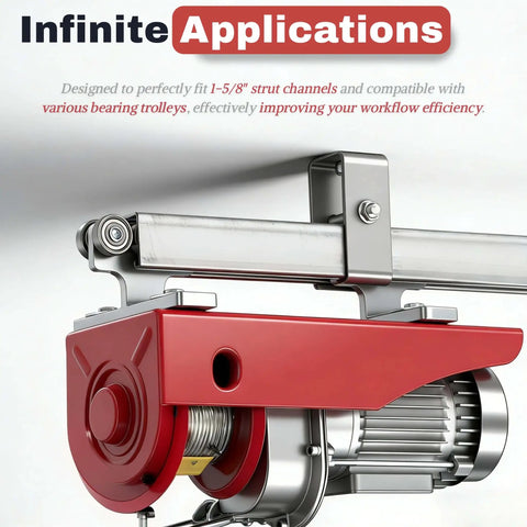 Chrome plated strut channel trolley track hanger bracket offers rugged load support, rust resistance, sleek industrial look