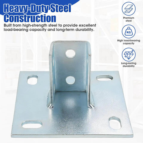 8 Piece Strut Post Base For 1-5/8 Inch Single Strut Channel Ground Floor Mount 6 Inch Square Bracket With Four Holes