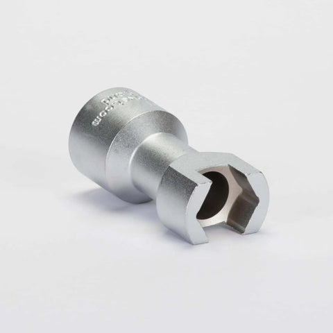 Unistrust Socket For One And Five Eighths Inch Tall Strut Channel With One Half Inch Drive Compatible With All One And Five Eighths Inch Tall Channel Two And A Half Inch Overall Length Zinc Plated British Design And Manufacture CSM12, side view showing zinc finish and 3/4 in opening.