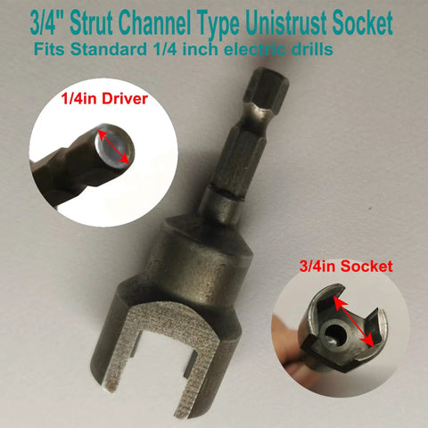 Heavy duty strut socket adapter forged from heat treated alloy steel, 3/4 inch size for 1/4 inch drive tools in detailed view