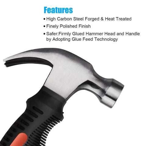 Two Piece Hammer Set With An 8 Oz Mini Stubby Claw Hammer And A 16 Oz Fiberglass General Purpose Claw Hammer Soft Non Slip Handle And Heat Treated Head For Tight Spaces And Demolition Tasks Ideal For Home Projects And Pros