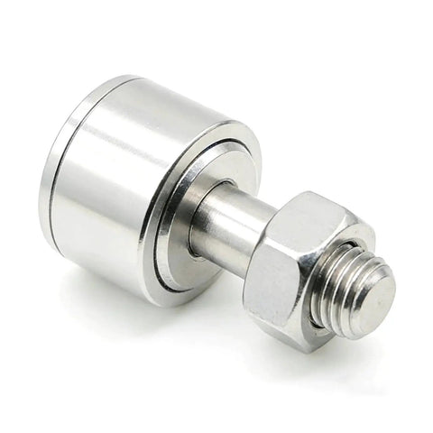 Stud Type Cam Follower CFS2.5V KR5 Built For Humid Environments In SUS304 Stainless Steel, side view, showcasing roller and thread