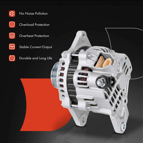 Alternator Drop-In Replacement For Subaru Outback 2000-2004, Impreza 2005, Legacy 2000-2004, Forester 2003-2005, Baja 2003-2006 and Saab 9-2X 2.5L, 12V 90A with 5 groove pulley, front view