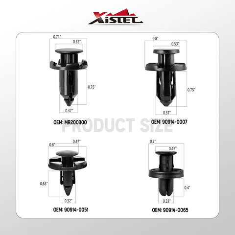 Subaru Compatible 121Pcs Push Rivet Clips Set Pro Grade In 7mm 8mm 9mm 10mm Sizes For Bumper Fender Engine Cover And Grille Retainers Replacement 909140007 909140065 909140051 With Removal Tool Xislet shown with dimensions