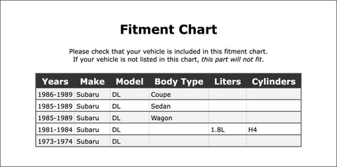 Fitment chart for Commutator End Alternator Bearing Replacement For Subaru DL 1.8L H4 Fits 1973 Through 1989 PC-454314