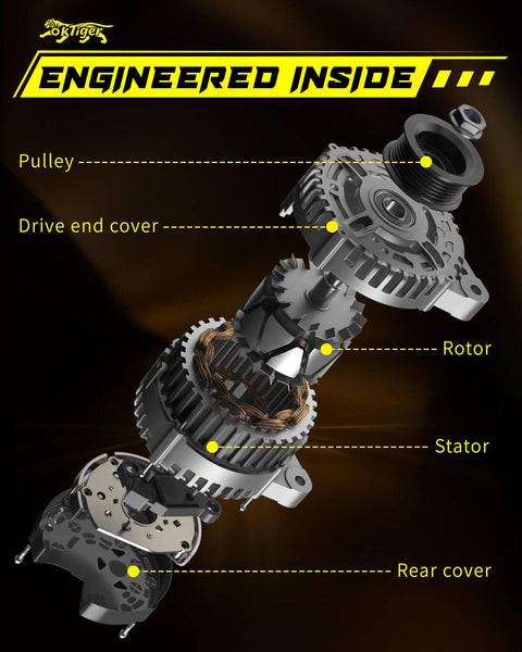 Exploded view of Beefed Up 2.5L H4 Alternator For Subaru Forester 2011 2012 2013 with pulley, stator, rotor, and covers detailed