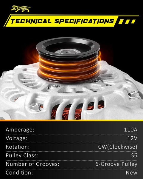 Technical specifications of Beefed Up 2.5L H4 Alternator for Subaru Forester 2011 2012 2013 with 6-groove pulley