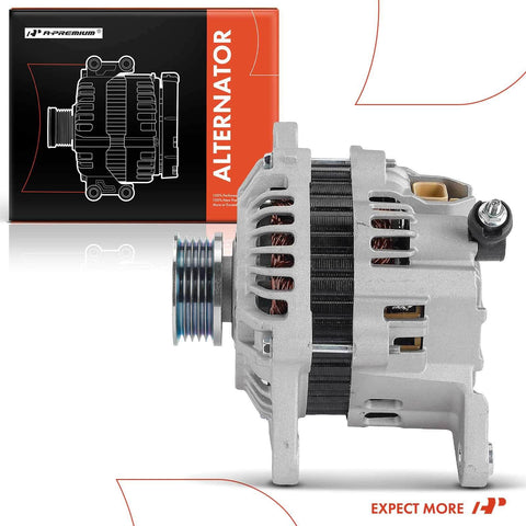 Side view of Alternator For Subaru Impreza 1993 1994 1995 1996 1997 12V 75A Five Groove Pulley Clockwise Replacement in packaging