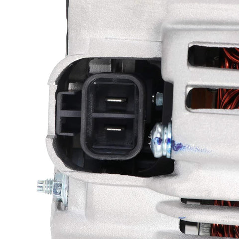 Close-up of plug connection on 85 Amp High Output Alternator Replacement For 1995 1999 Subaru Legacy With Overdrive Pulley CNC Machined Castings