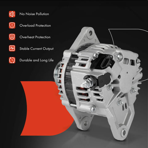 Side view of alternator for Subaru Outback and Legacy 2000 to 2002 2.5L automatic transmission 12V 90A 5 groove pulley