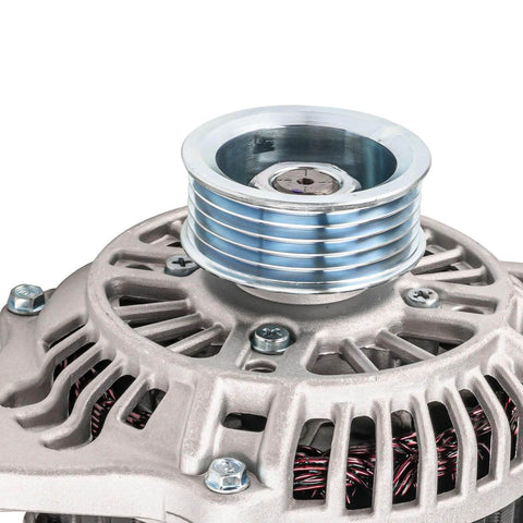 Close-up of 110 Amp 12V Alternator For Subaru Outback Legacy 2005 To 2009 2.5L With CW Rotation And 5 Groove Pulley New OE Standard Replacement 11024N 11024 Direct Fit Plug And Play High Quality Automotive Electrical Part showing detailed pulley structure.