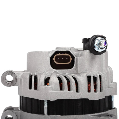 Close-up of Premium 110 Amp 12 Volt Replacement No Fuss Alternator for Subaru Outback and Legacy 2013 2014 Two Point Five Liter Engine CW Rotation