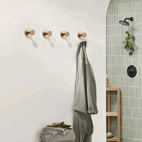 Heavy Duty No Drill Suction Cup Hooks For Shower And Bathroom, 304 stainless steel wall mounts holding towels, installed on tiled wall.