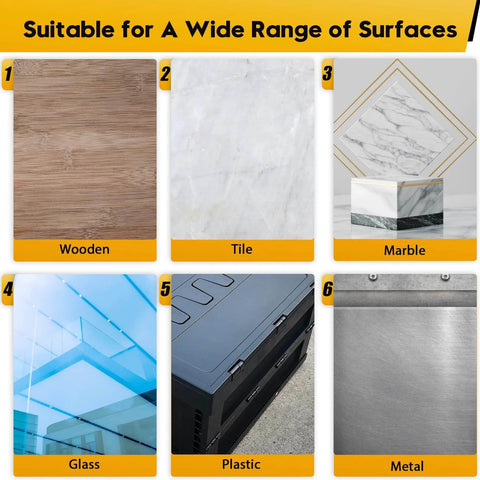 Image showing various surfaces: wooden, tile, marble, glass, plastic, and metal for 2 Packs Heavy Duty Double Sided Mesh Tape 66 Feet Set Featuring 2 Inch And 1 Inch Gauze Fiberglass Tape Adhesive For Carpets And Pictures Mounting Industrial Grade Mesh For Super Sticky Grip.