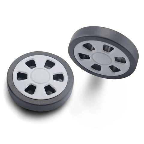 Close-up of 60mm suitcase wheels from Suitcase Wheels Replacement 360 Spinner Kit 60mm Diameter by 12mm Width Luggage Travel Wheel Kit.