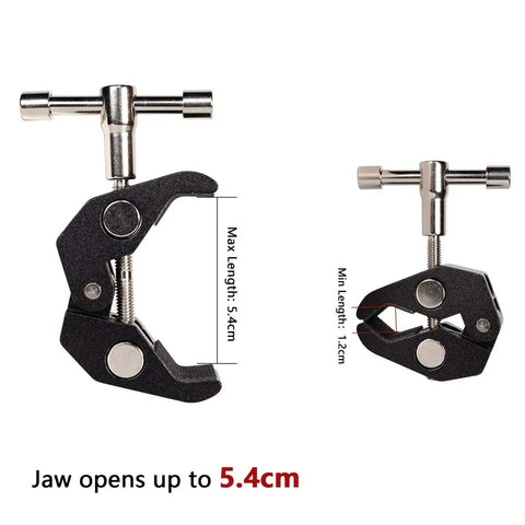 Workhorse Ultimate Versatile Super Clamp Kit with 1/4 and 3/8 threads, jaw opens up to 5.4cm for photography rigs and setups