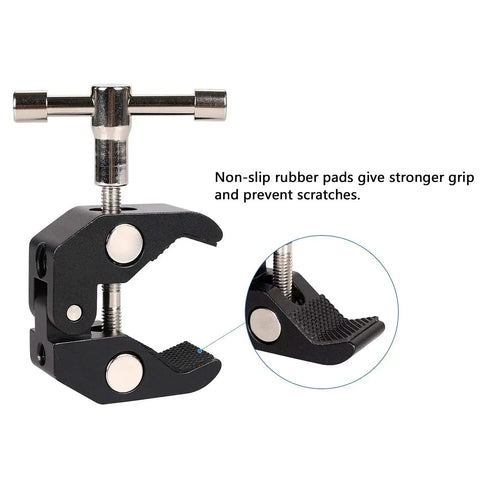 Go To Super Clamp With One Quarter And Three Eighths Inch Thread for photography gear, close-up of non-slip rubber pads