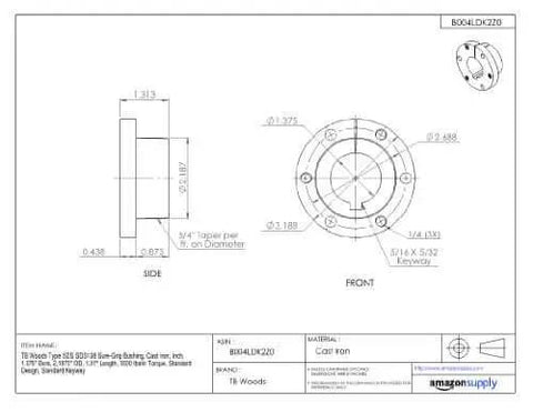 Technical diagram of Sure-Grip Bushing SDS138 For Shaft Mount On Cast Iron Drive Components With 1.375 Inch Bore And 2.1875 Inch OD