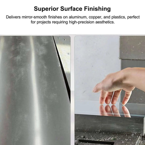 Smooth aluminum and a hand showing surface finish using Pro Grade 90 Degree Dual Insert CNC Fly Cutter For BT FMB22 Tool Holder.