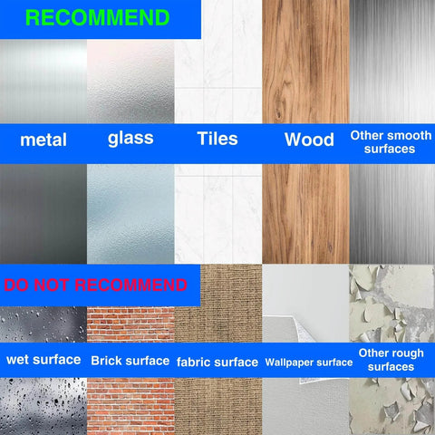 Surfaces recommended and not recommended for Heavy Duty Clear Double Sided Foam Tape For Wall Mounting Removable No Residue Damage Free Paint Safe Hang Posters Office Use 1In By 20Ft Roll 1.1Mm Thick Transparent Great For Pictures And Decor