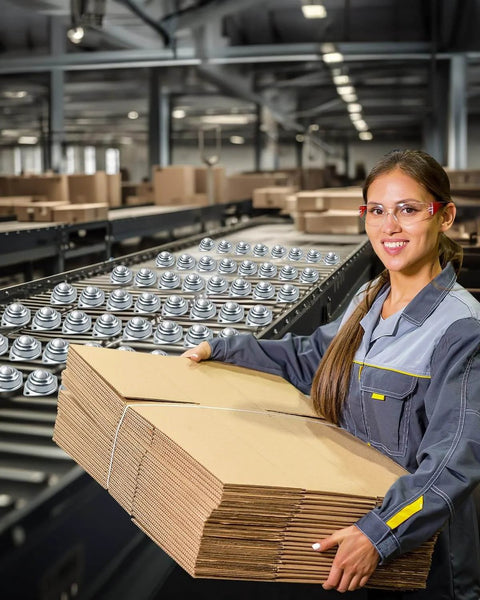 Worker placing packages on conveyor with 32 Pcs Surface Roller Ball Transfer Bearings 1 Inch Carbon Steel Units