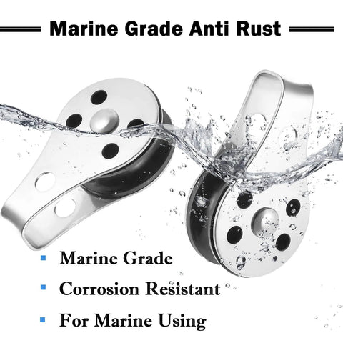 SUS316 Nylon Steel Rope Pulley System Wheel Outdoor Steel Pulley Smooth Cable Rigging Pulley Block Outdoor Suitable for 0.08 to 0.32 Inch Ropes 2Pcs showing water resistance and marine grade quality