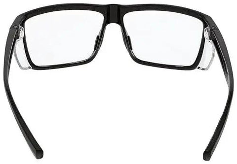 Rear view of Swagger SR2 Safety Glasses with detachable side shields showcasing scratch resistant lenses and UV protection.