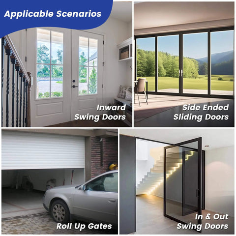 Various door types including inward swing doors, sliding doors, roll-up gates, and in & out swing doors for diverse applications.