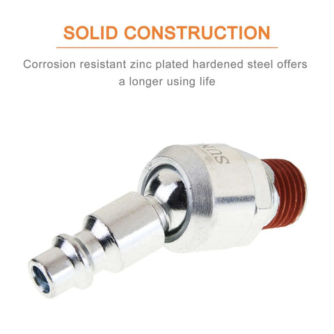 Swivel Air Tool Fittings One Quarter Inch NPT Male Connectors For Quick Connect Hose Systems, close-up view, zinc-plated steel