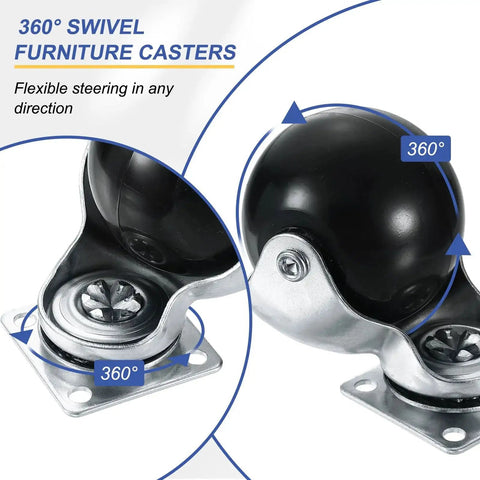 Close-up of 1.5 Inch Ball Caster Wheels for Furniture Swivel Casters with Top Plate Mount, silver finish showing 360-degree swivel capability.