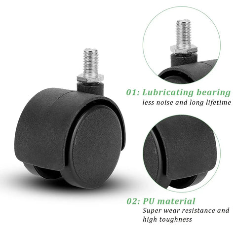 Close-up of 4 Pack Swivel Casters 1.5 Inch 360 Degree Universal Plastic Screw Socket Cabinet Stem Casters Heavy Duty Replacement