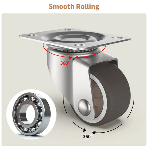 1 Inch Swivel Plate Casters With Low Profile TPR Silent Wheels For Furniture Mounting On Wooden Side Tables Shelving Units And Plant Stands 1.5 Inch Overall Height Top Plate 1.5 By 1 Inches Pack Of 4