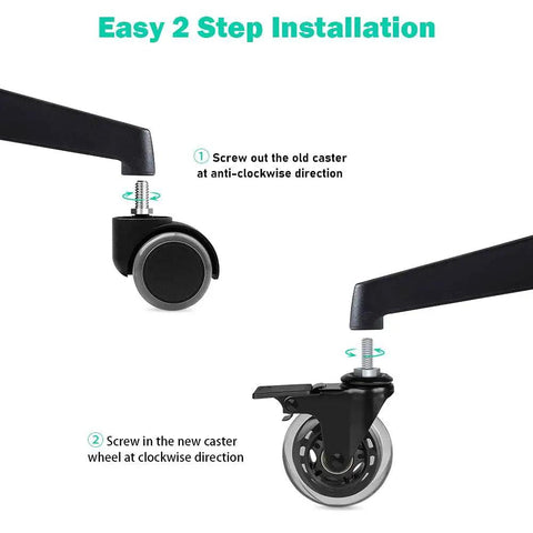 Two-step installation of Three Inch Swivel Caster Set With Five Sixteenth Inch Threaded Stem Eighteen UNC Heavy Duty Casters