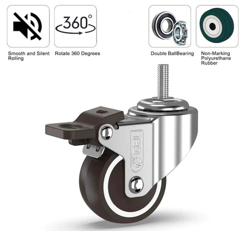 2 Inch Heavy Duty Caster Wheels Set Of 4 With 2 Brakes And Bolts Up To 440 Lbs Each Quiet Rubberized Trolley Or Pallet Castors