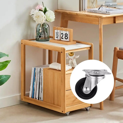 8 Pack 1 Inch Swivel Caster Wheels With Top Plate And Bearing, Quiet Rubber Base Casters for Carts and Trolleys, shown on furniture