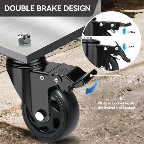 Close-up of 4 Inch Swivel Threaded Stem Caster Wheels Set Of 4 Heavy Duty 2000 Lb Capacity Locking Casters UNC 3/8-16 X 1 Inch Stem Size.