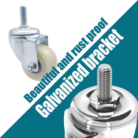 Swivel Caster Wheels for Shelves Heavy Duty 1 Inch Black Polyurethane Wheels with Threaded Stem Mount close-up showing galvanized bracket