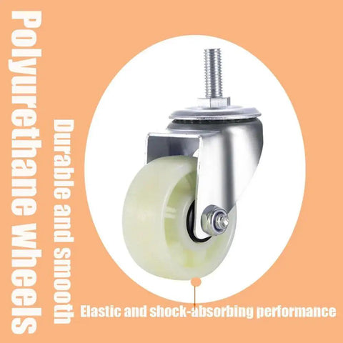 Swivel Caster Wheels for Shelves Heavy Duty 1 Inch Black Polyurethane Wheels with Threaded Stem Mount close-up view