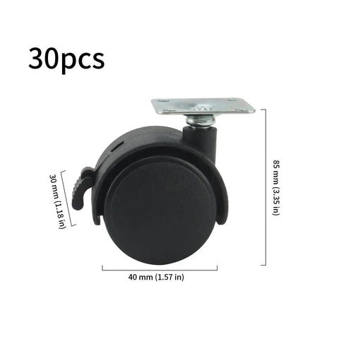 30 Pcs 1.5 Inch Swivel Caster Wheels With Brake Nylon Plate Casters 360 Degree Rotation side view with dimensions