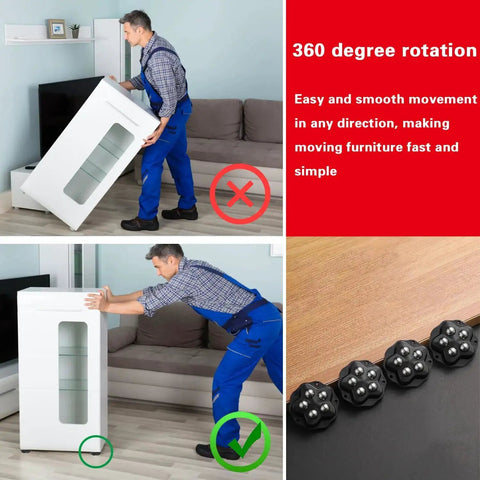 Self Adhesive Caster Wheels For Carpet And Large Appliances, Swivel Steel Universal Appliance Sliders, 8 Pack Low Profile Black Casters