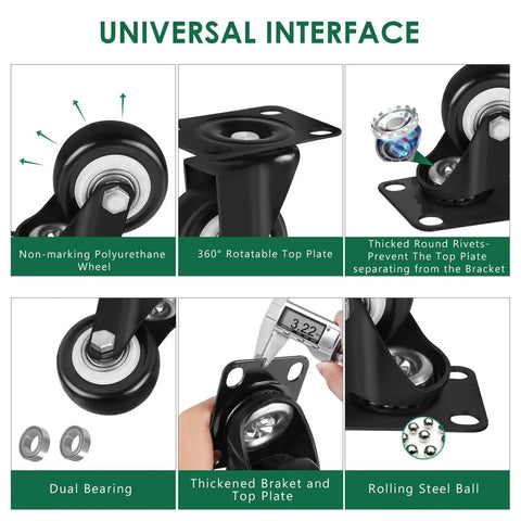 Swivel Plate Caster Wheels Replacement 2 Inch Set Of 4 Heavy Duty Industrial Casters for furniture and equipment installation guide