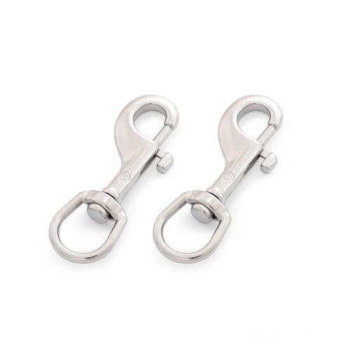 2.75 Inch Swivel Eye Snap Hook Set Of 2 Marine Grade 316 Stainless Steel Scuba Bolt Snap Single Ended Flag Clips on white background