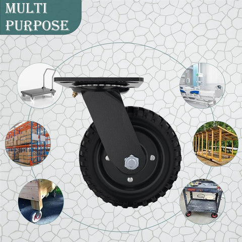 ✝️ Swivel heavy duty caster wheel, 6 inch*2, 800lb capacity, black rim, solid rubber, cast iron, outdoor, flat free for carts