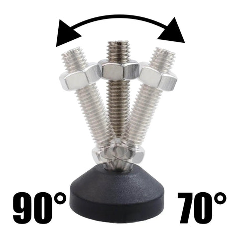 Heavy Duty Furniture Glide Swivel Leveling Mounts 2 Inch Adjustable Feet Pack of 4 with Reinforced Nylon Base and Rubber Anti Slip Cushion showing swivel angles