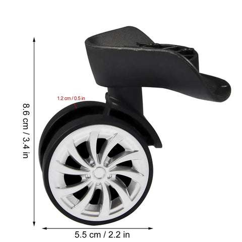 360 Degree Swivel Replacement Wheels For Luggage And Suitcases, Size 3.1 By 3.5 By 2.2 Inch, plastic black wheel side view