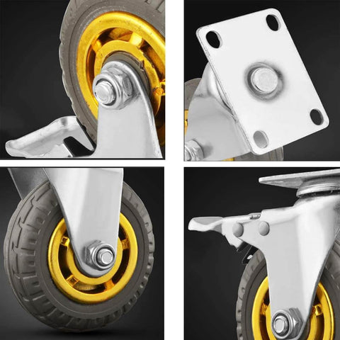 Heavy Duty Swivel Rubber Plate Caster Wheel, Industrial Furniture & Workbench Castor with Tire Tread, Silent Double Bearing Design