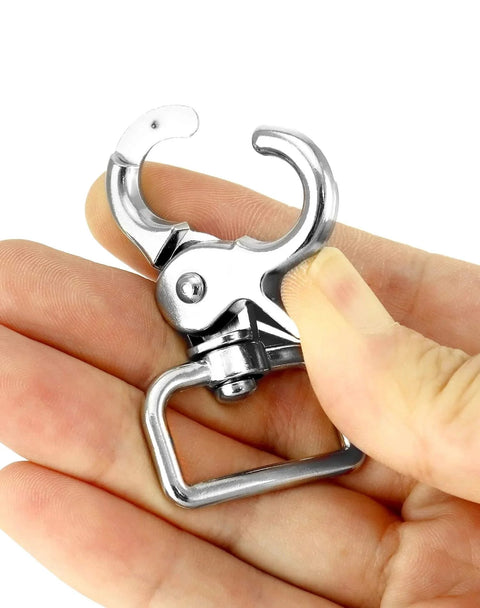 Swivel Snap Hooks 10 Pack Heavy Duty Trigger Snaps Nickel Plated Eye Closure Spring Hook held in hand