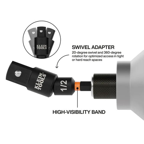 Go To Three Piece Swivel Socket Adapter Set For Impact Drivers with 1/2-inch drive and 20-degree swivel for tight access