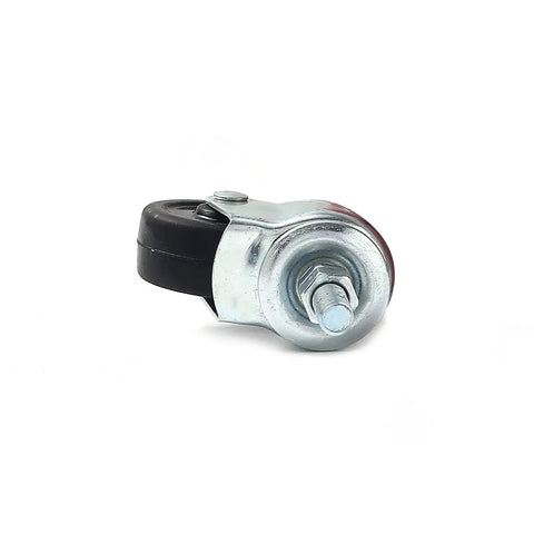 Side view of 4 Pack Swivel Stem Casters With 2 Inch Rubber Wheels, Three Eighths Inch Threaded Stem, One Point One Inch Stem Length