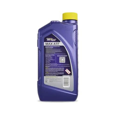 Side view of Royal Purple Max ATF High Performance Synthetic Automatic Transmission Fluid 1 Qt bottle for cooler transmissions.